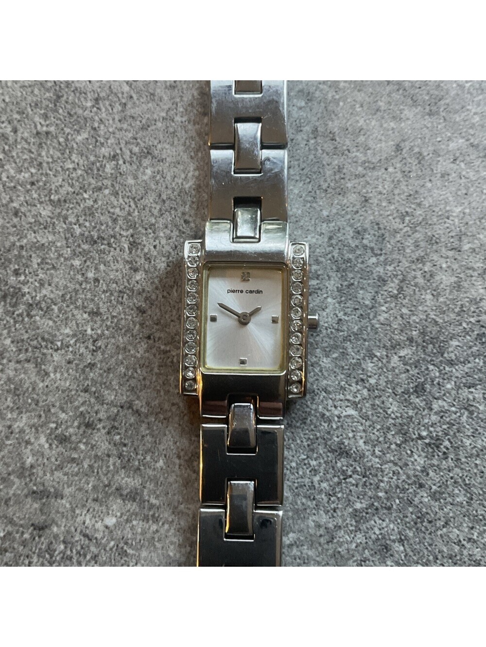 Vintage Pierre Cardin Women’s Tank Style Watch 18mm Silver Tone Case & Band A16